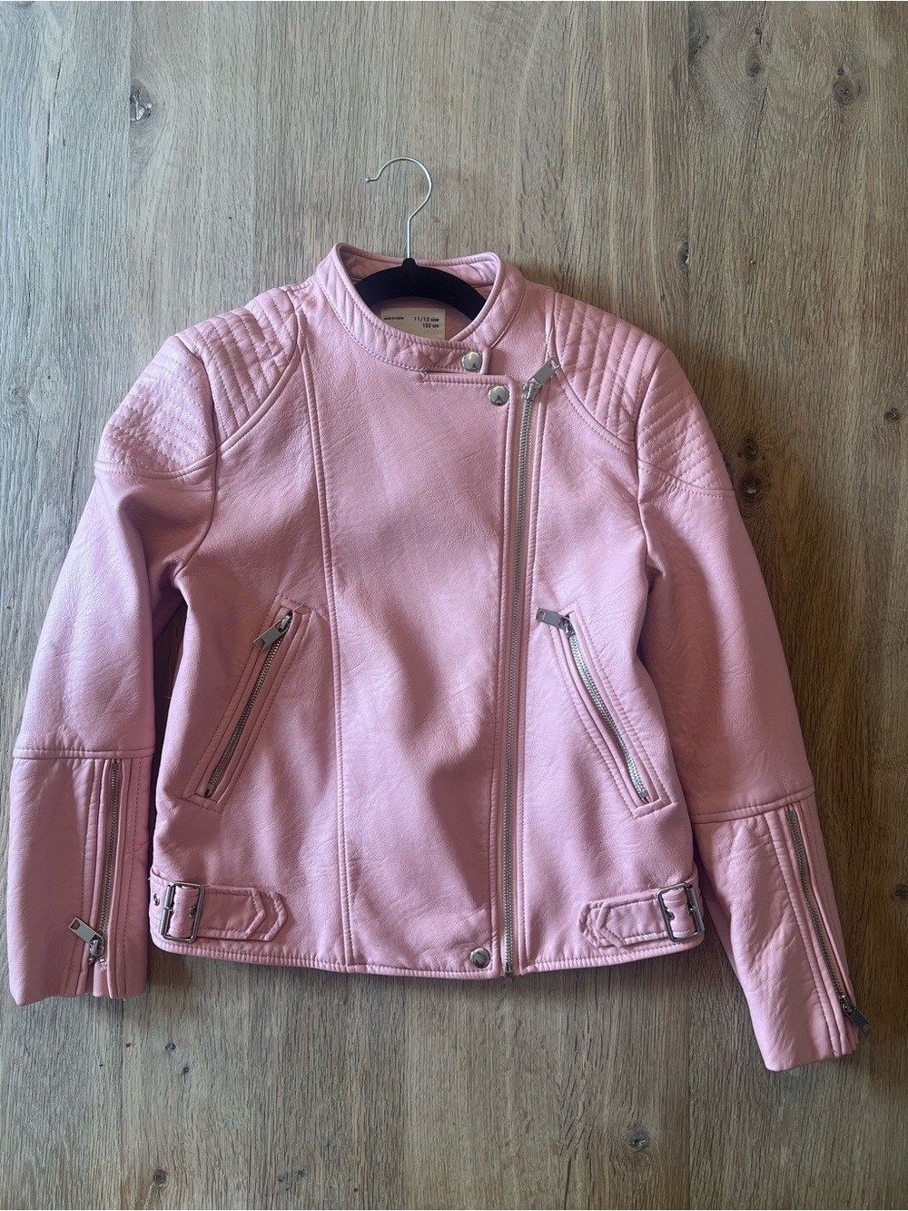 Zara Girls Pink Faux Leather Moto Biker Jacket Size 11/12